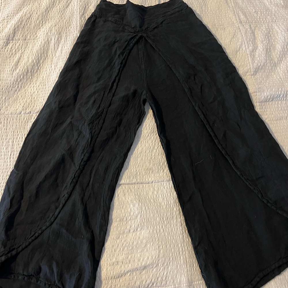 La Bottega Di Bonilla linen Black Wide-Leg Pants made in Italy